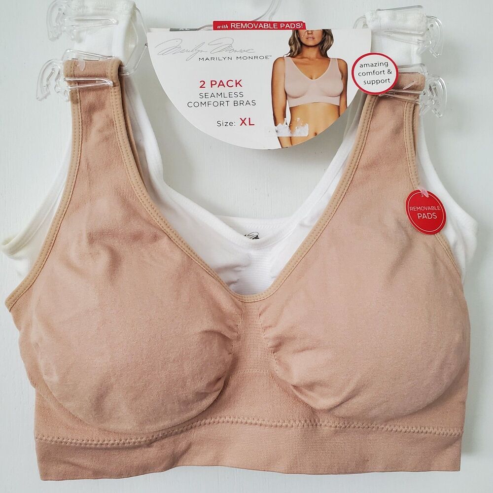 Marilyn Monroe Seamless Wireless Comfort Bra 2-Pack Set Nude & White Size XL NWT